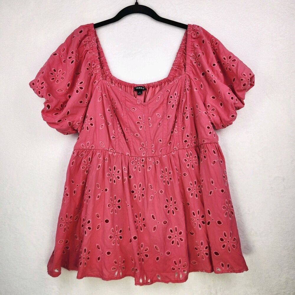 NWT Torrid Corset Bodice Blouse 2X Honeysuckle Eyelet Sweetheart Neckline Fairy